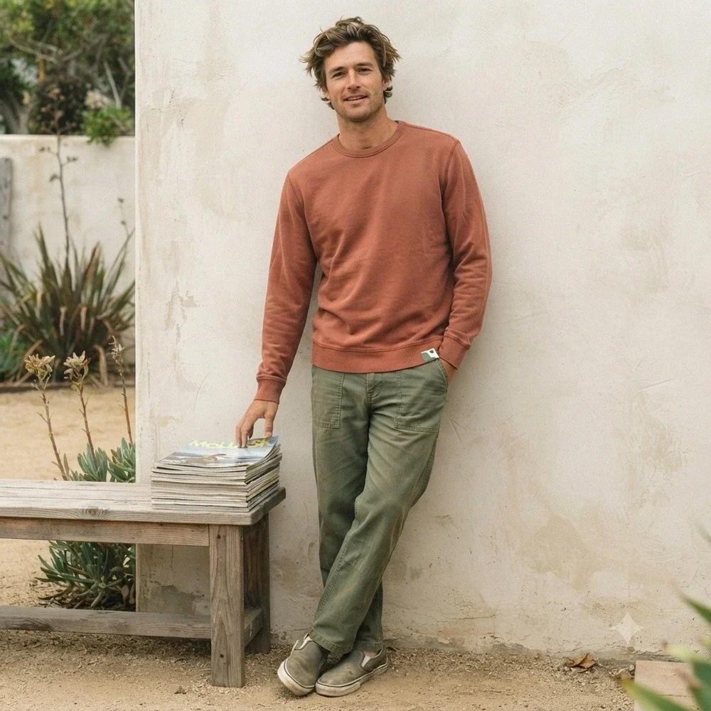 Mollusk Mens Sweatshirt Small Rust Crewneck Cotton Ribbed Surf Coastal Aesthetic